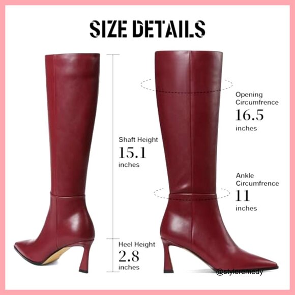 Knee High Boots Faux Leather Kitten Heel Pointed Toe Side Zipper - Picture 5 of 7